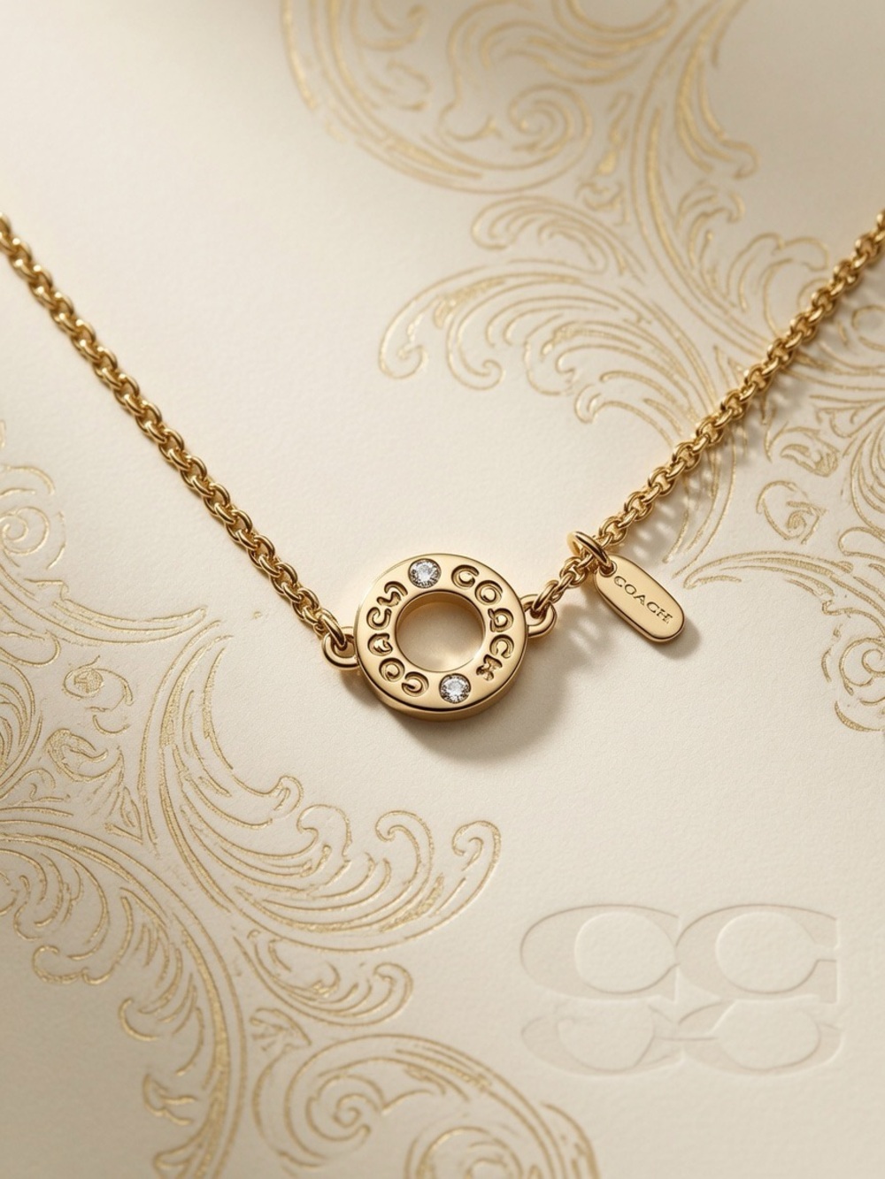 Coach Gold Open Circle Pendant Necklace w/ Crystals Adjustable 16-18” - Picture 3 of 4
